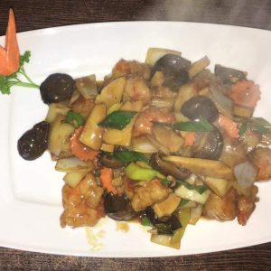 119. Scampis aux champinions chinois & bambou